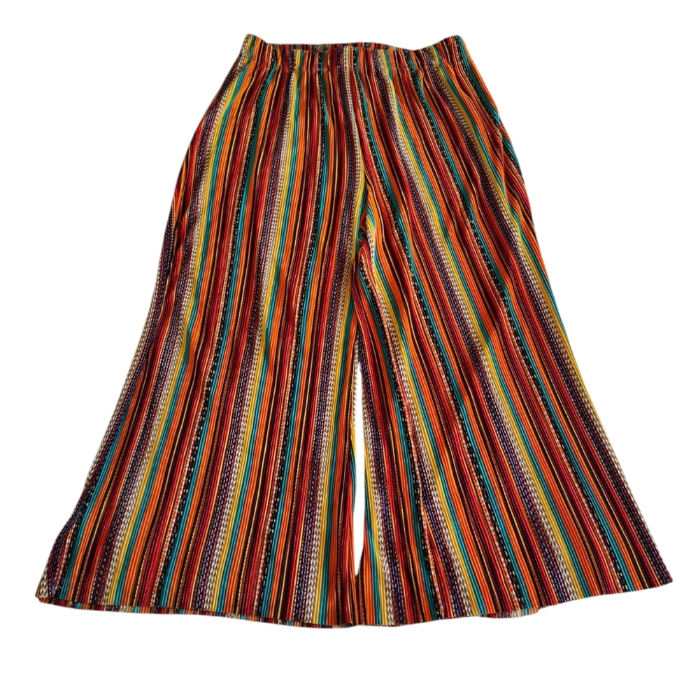 NWOT RD+ Koko 3X Multicolor Stripe Satin Pleated Crinkle Wide Leg Palazzo Pants